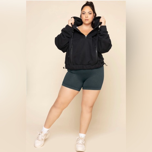 Half Zip Warm Up Hoodie - Black - Picture 2 of 7